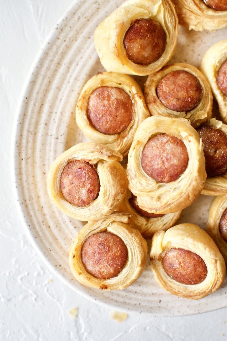 Sausage Rolls wrapped in Puff Pastry with a Honey Mustard DIpping Sauce
