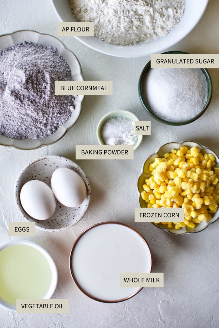 Ingredients needed to make Blue Cornbread.