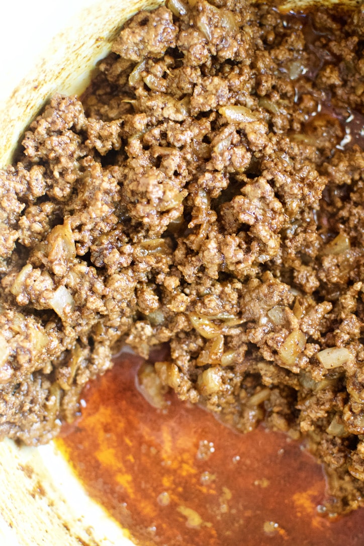 Ground beef cooked with spices until fragrant.