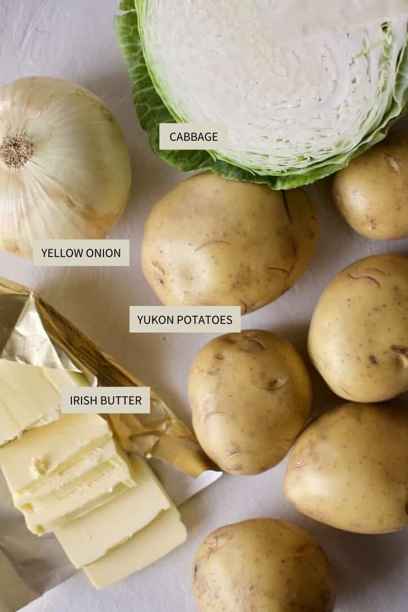 Ingredients needed to make Irish Colcannon Potatoes.