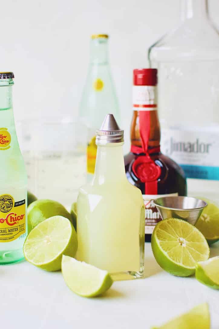 Ingredients needed to make a Topo Chico Margarita