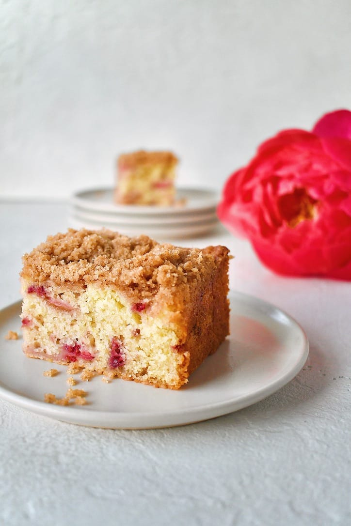 Raspberry Rhubarb Buckle ready to eat.