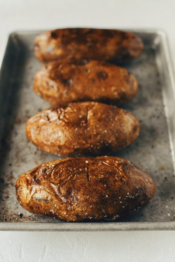 Crispy Skin Baked Potatoes fresh from the oven.