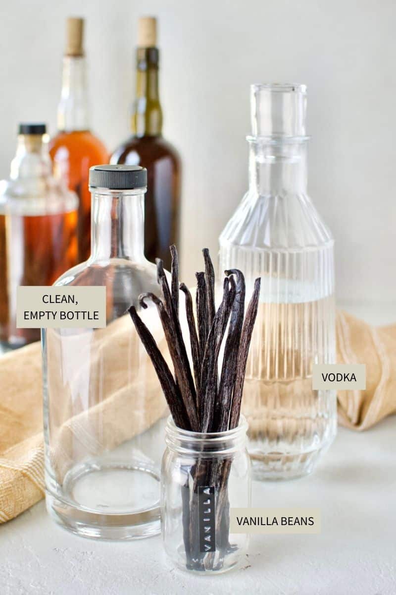 Ingredients needed to make Homemade Vanilla Extract.