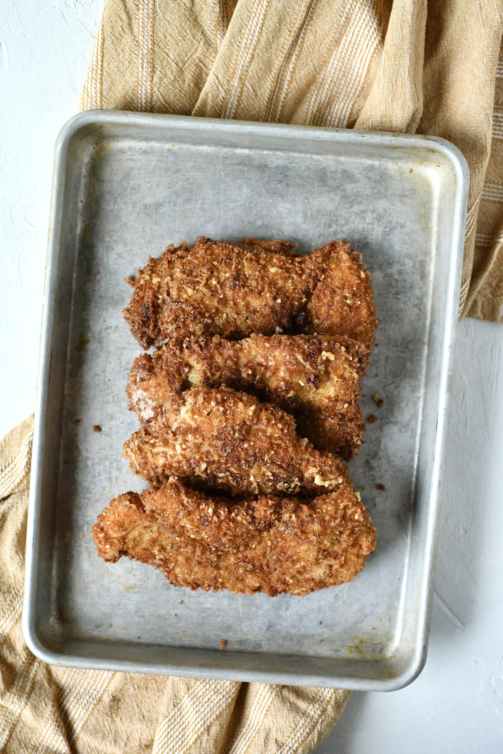 Crispy Parmesan Chicken, after frying.