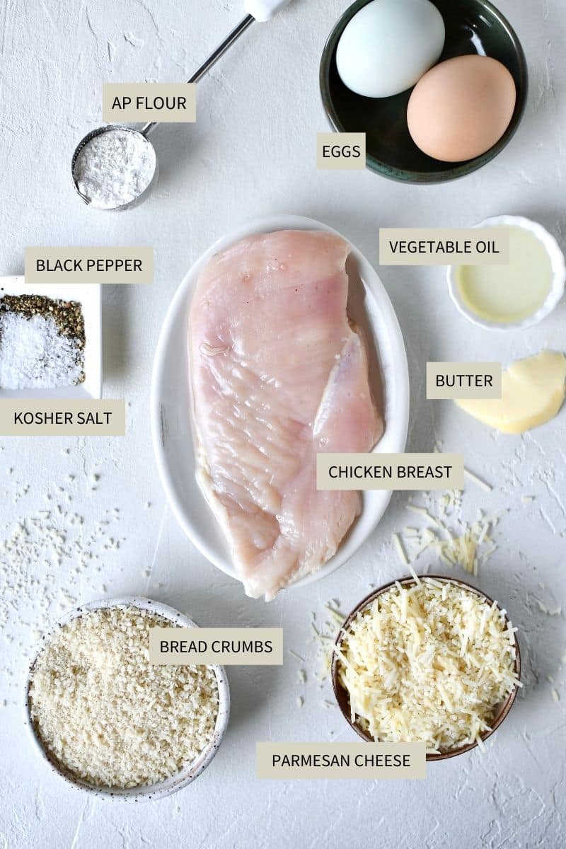 Ingredients needed to make Crispy Parmesan Chicken.