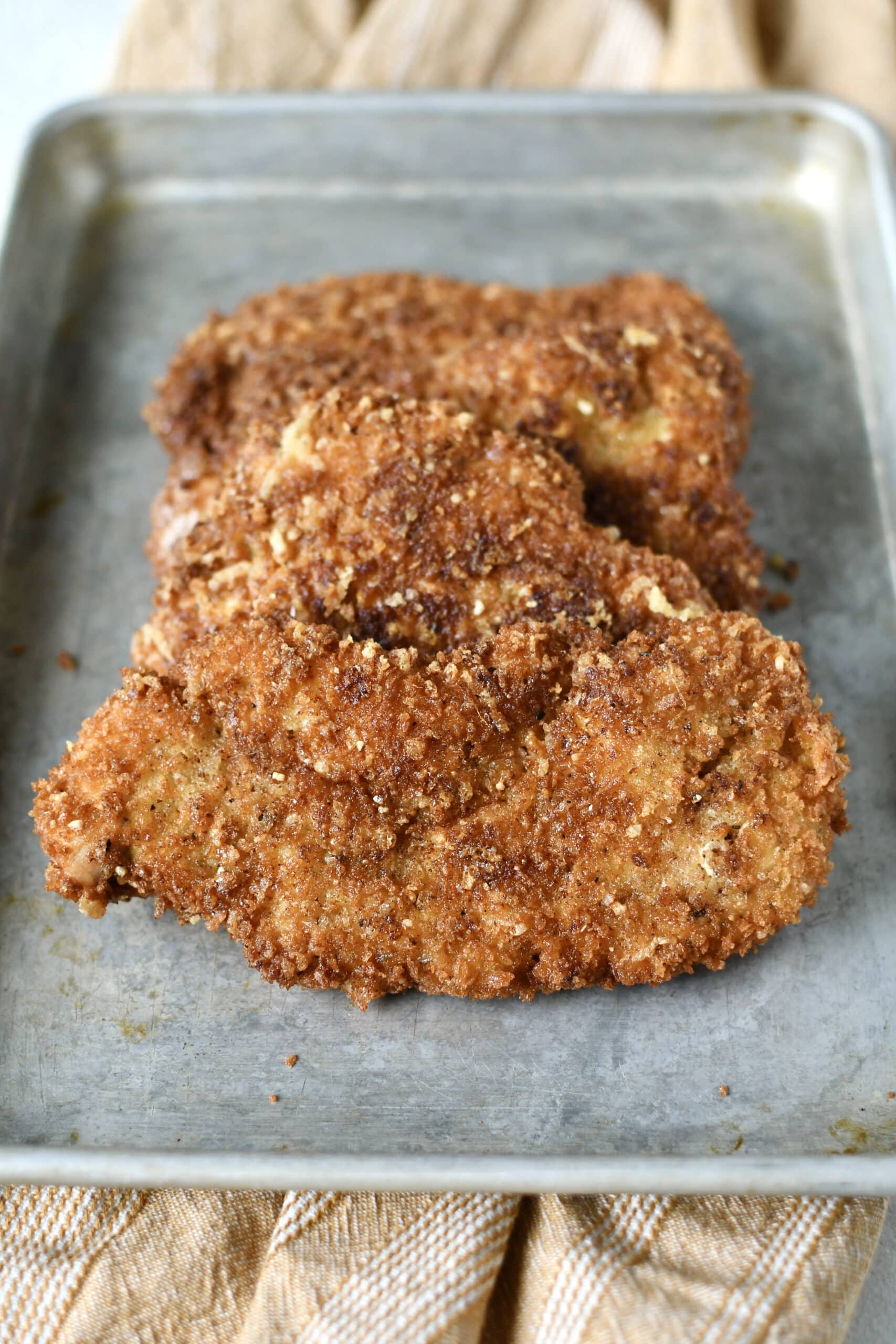 Crispy Parmesan Chicken, after frying.