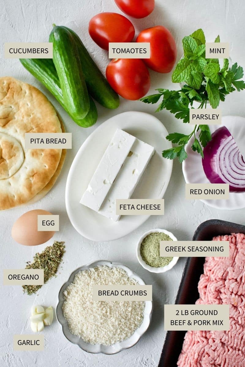 Ingredients needed to make Greek Meatballs.