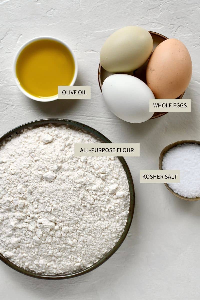 Ingredients needed to make Homemade Pasta Dough.