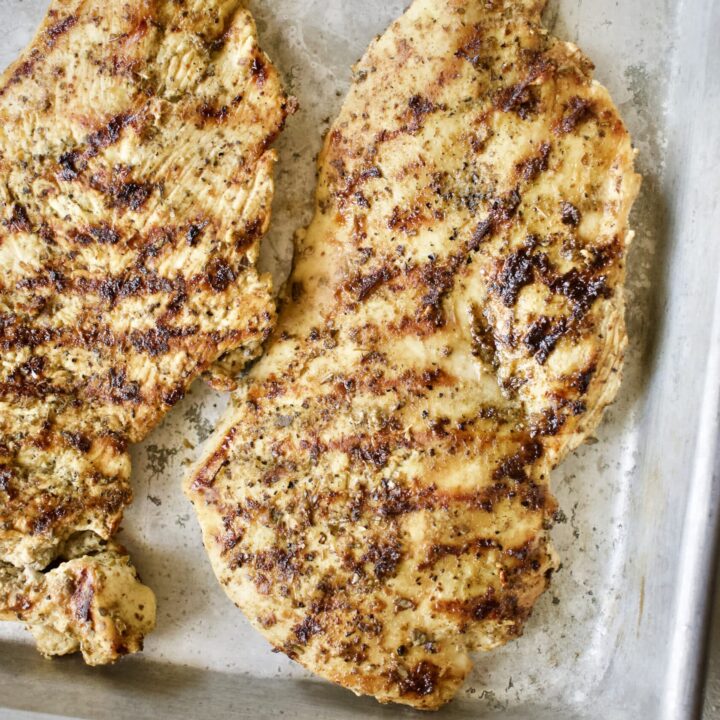 Quick Greek Chicken grilled using my Perfect Grilled Chicken method.