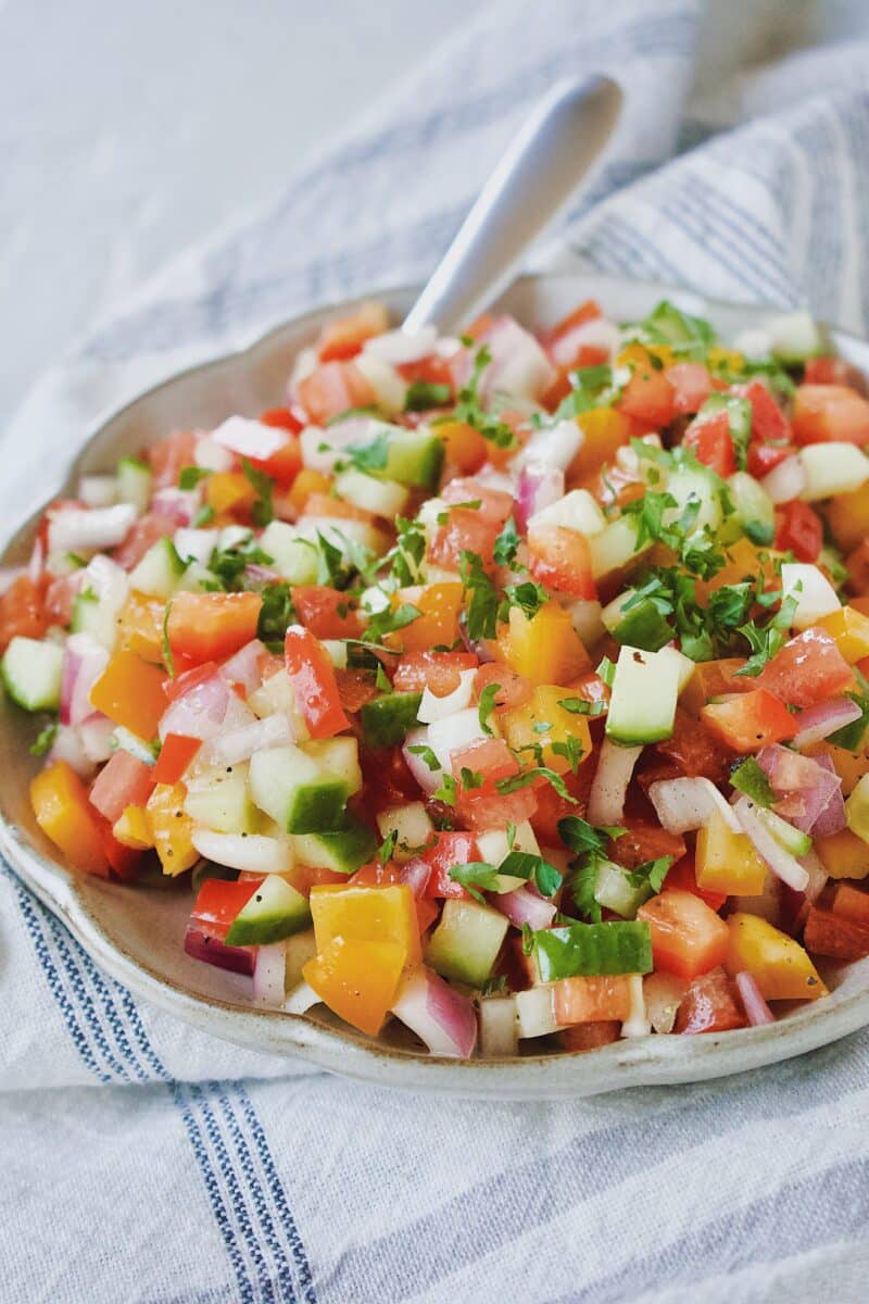 Greek Pico in a bowl with a spoon.