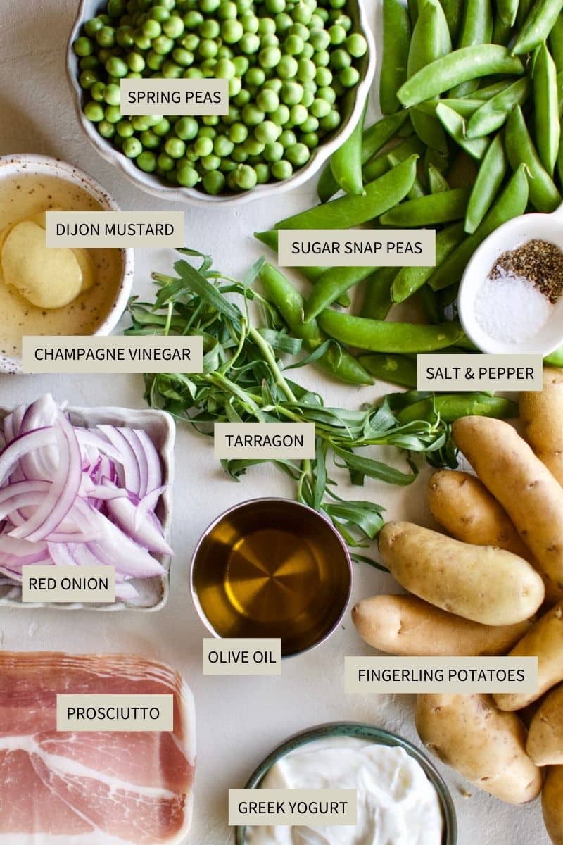 Ingredients needed to make Spring Potato Salad.