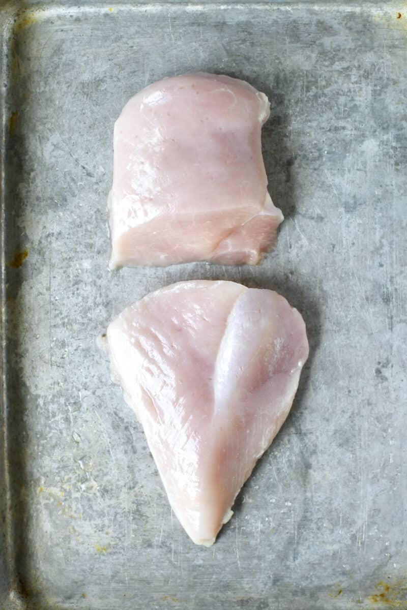 Chicken Breast Split in half, before tenderizing.