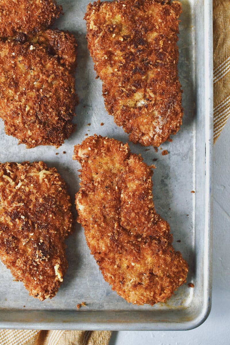 Crispy Parmesan Chicken, after frying.