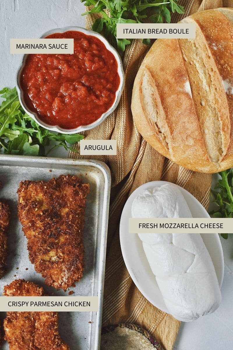 Ingredients needed to make Parmesan Chicken Sandwich.