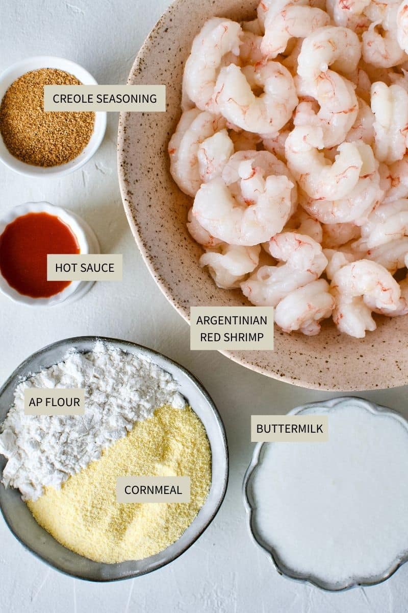Ingredients needed to make Shrimp Po'boy Sandwiches.