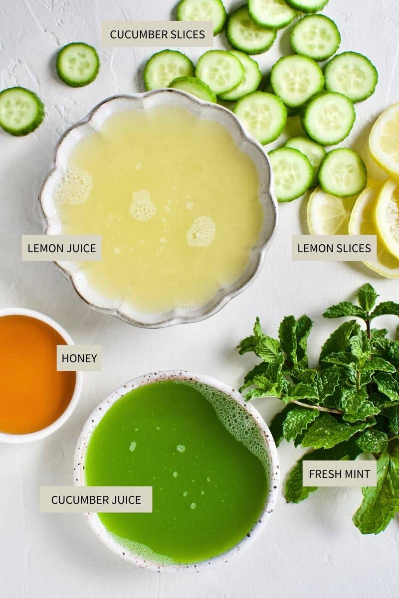 Ingredients needed to make Cucumber Mint Lemonade.