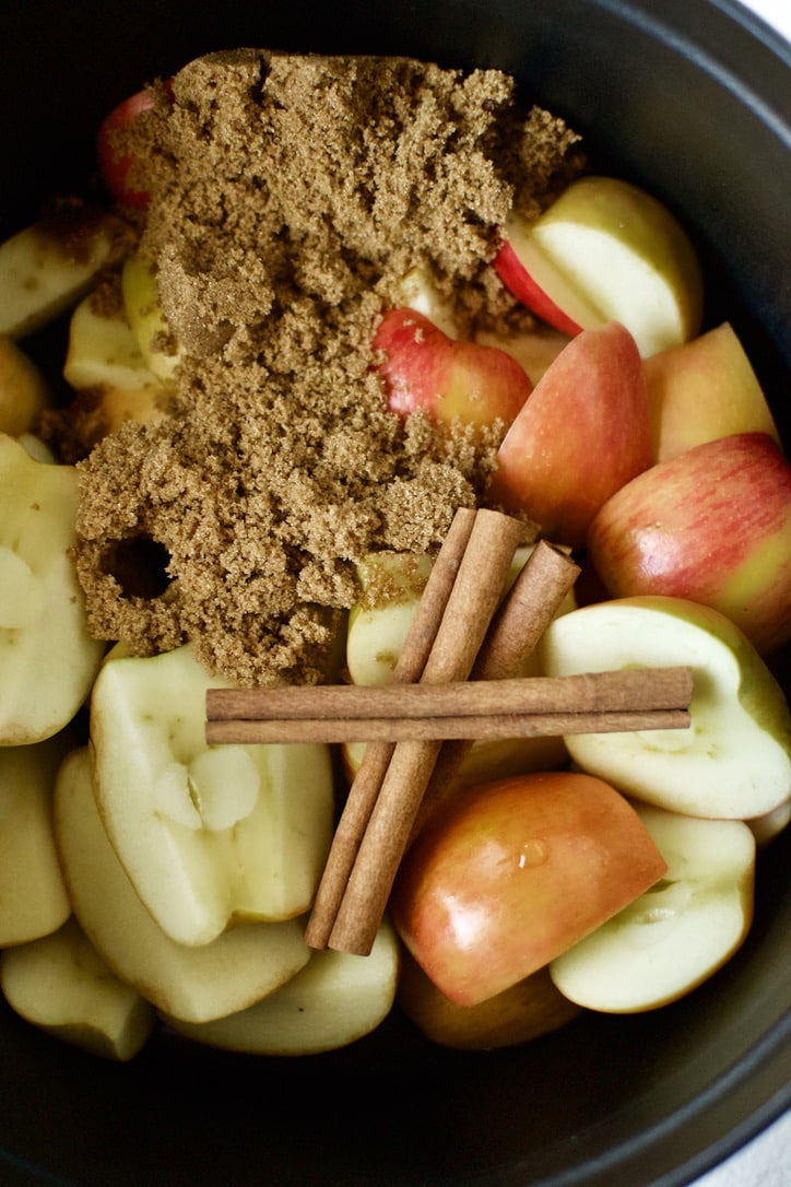 All ingredients for Homemade Apple Butter place in the pot.