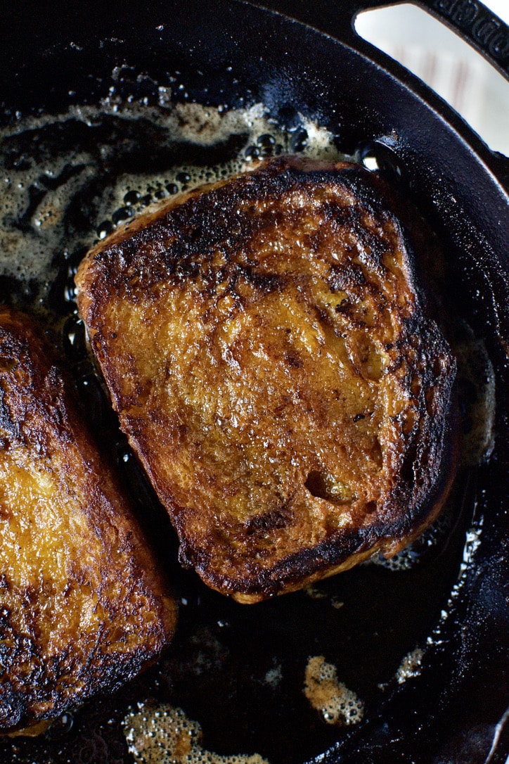 Pumpkin French Toast with caramelized cinnamon sugar cooked onto both sides.