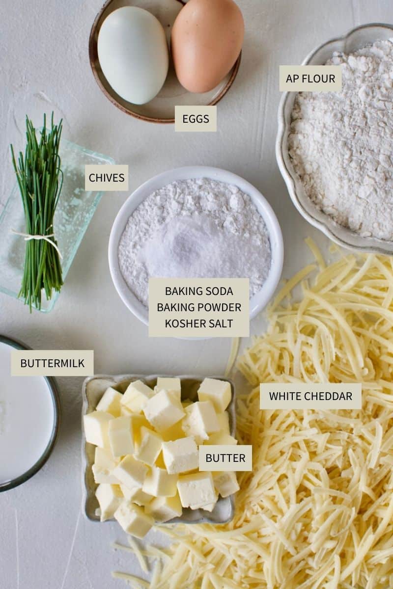 Ingredients needed to make Cheddar Biscuits.