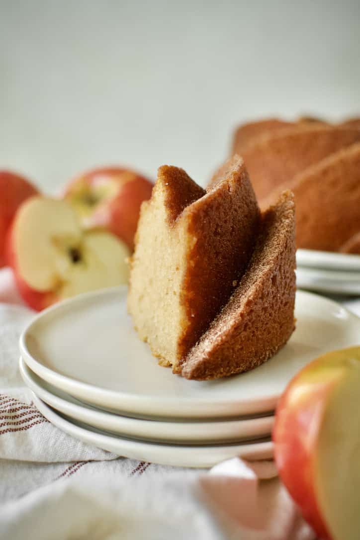 A slice of Apple Cider Donut Cake.