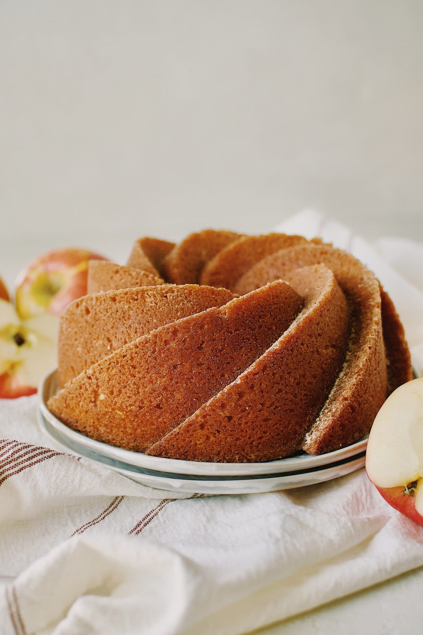 Apple Cider Donut Cake, after being brushed with cider syrup and dusted with spiced sugar.