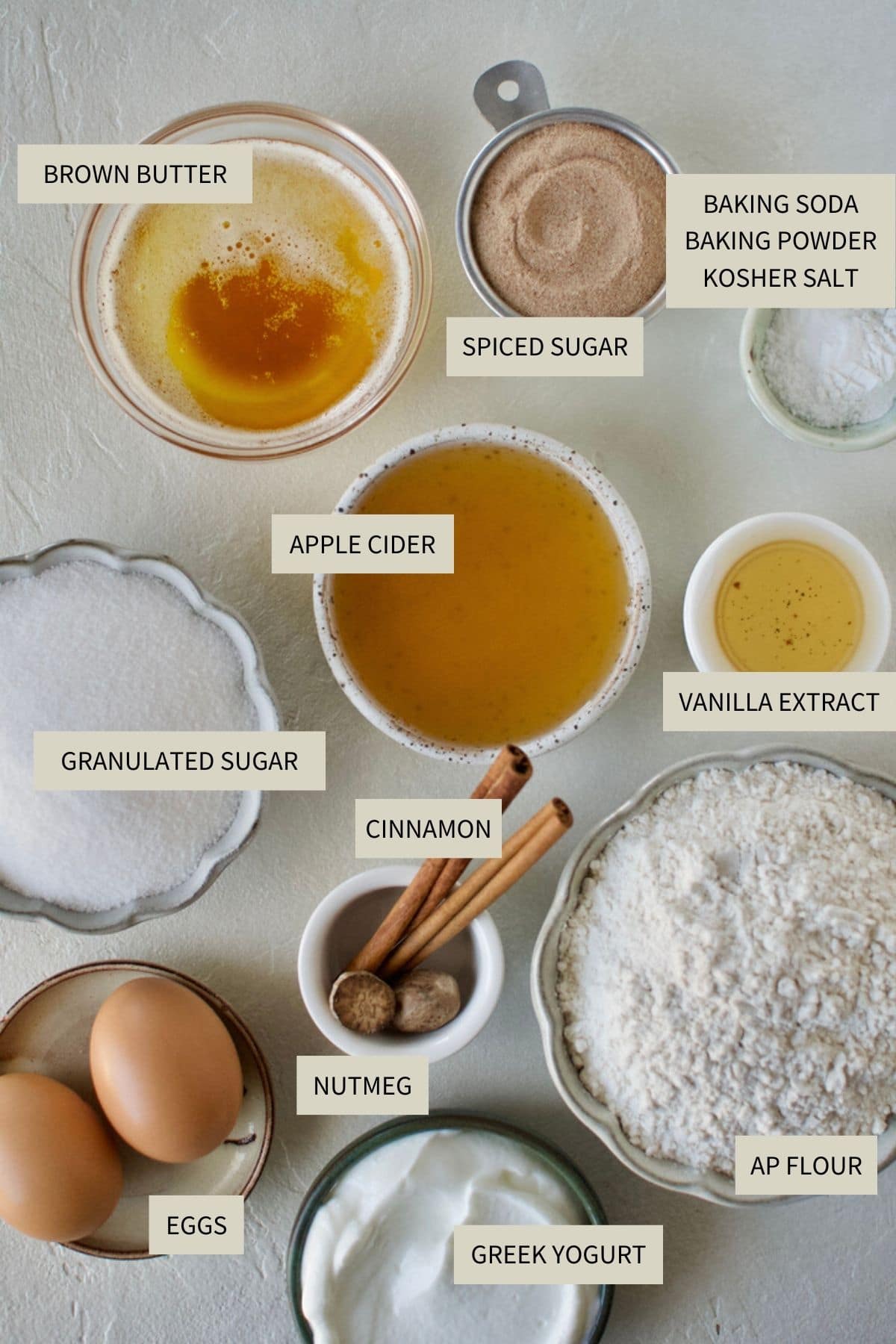 Ingredients needed to make Apple Cider Donut Cake