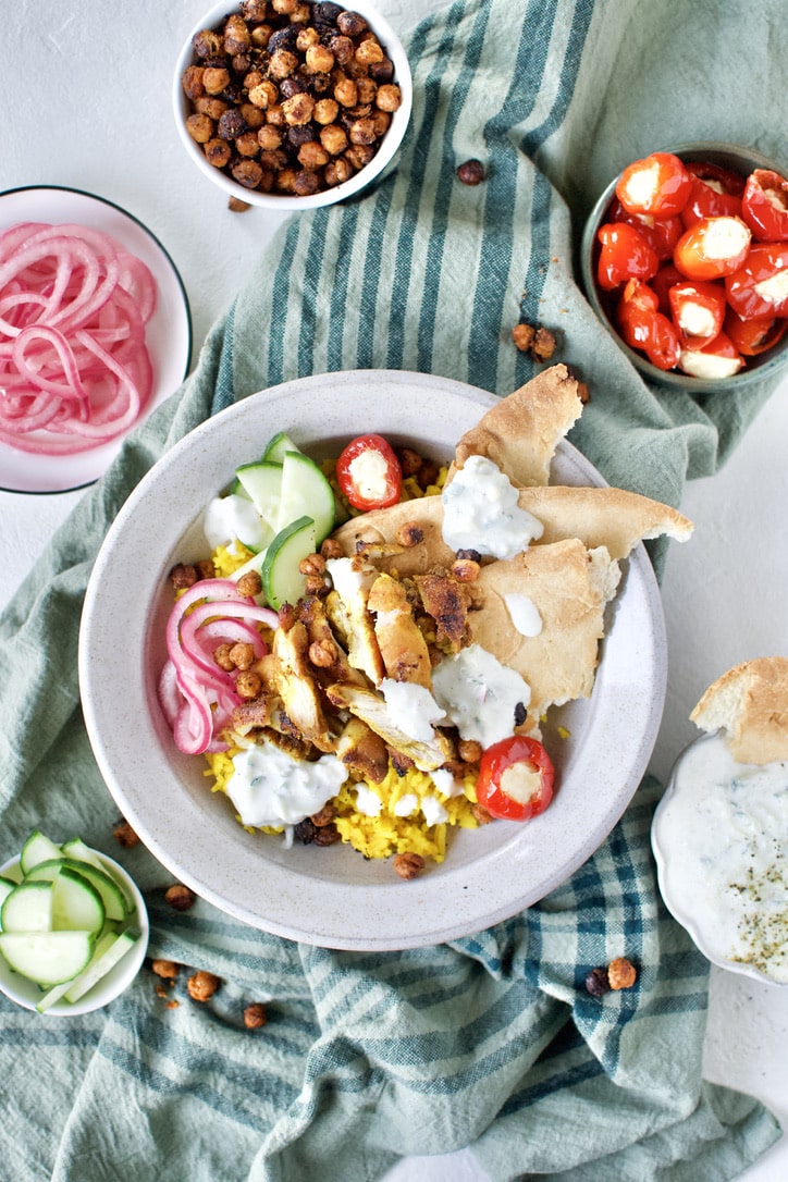 Chicken Shawarma bowl assembled and ready to eat.