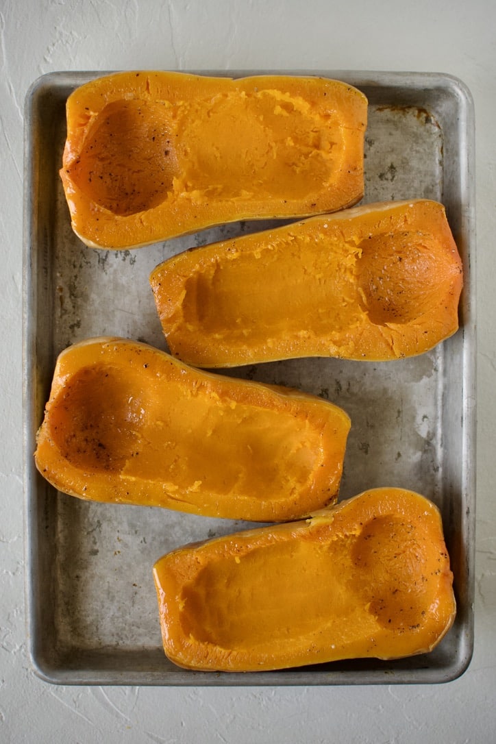 Squash scooped out ready for stuffing.