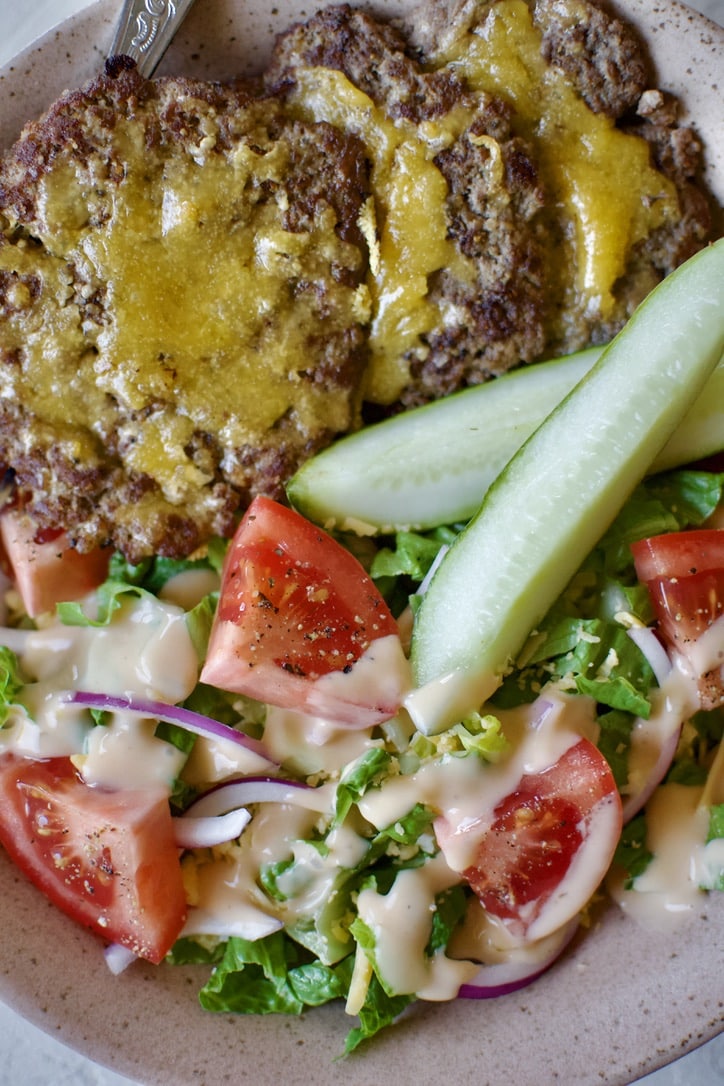 Cheeseburger Salad ready to eat.