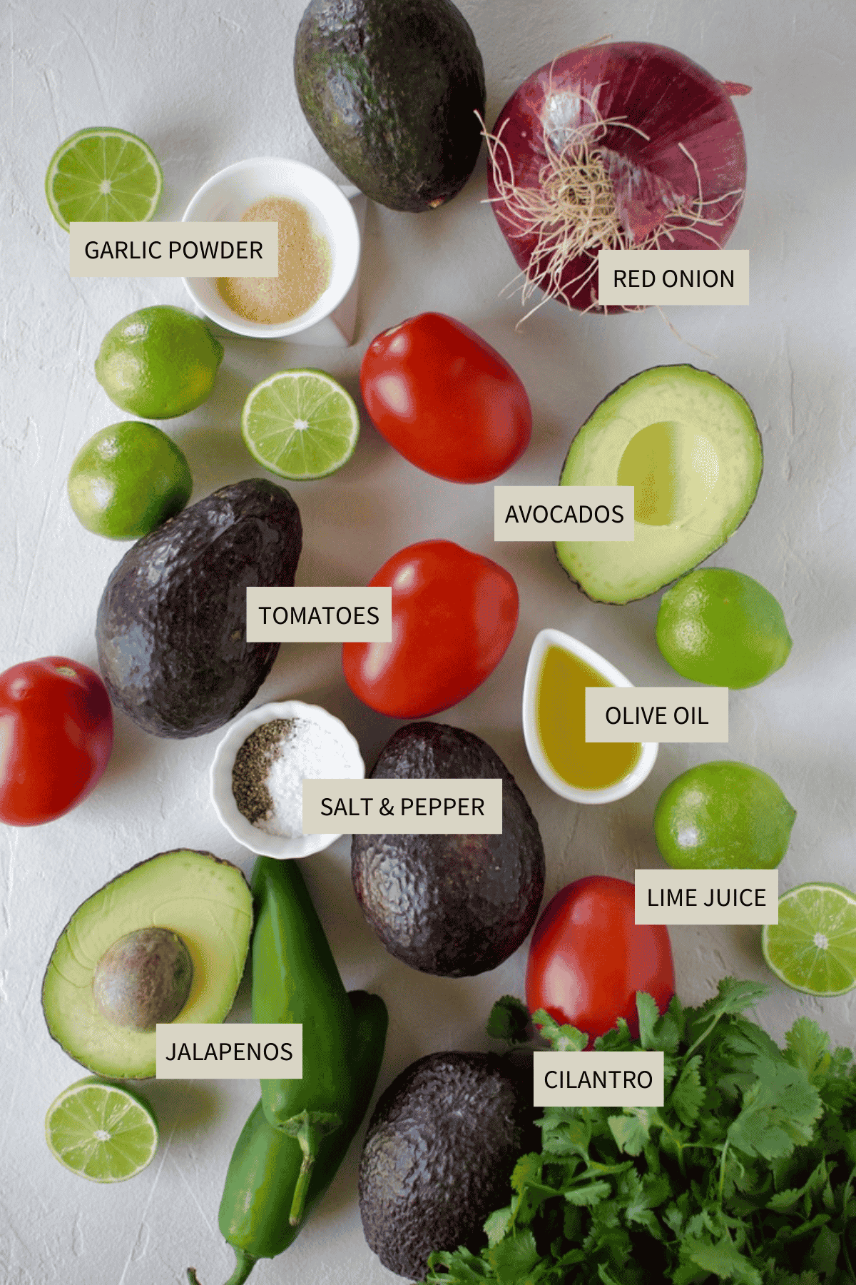 Ingredients needed to make Mexican Guacamole Recipe.