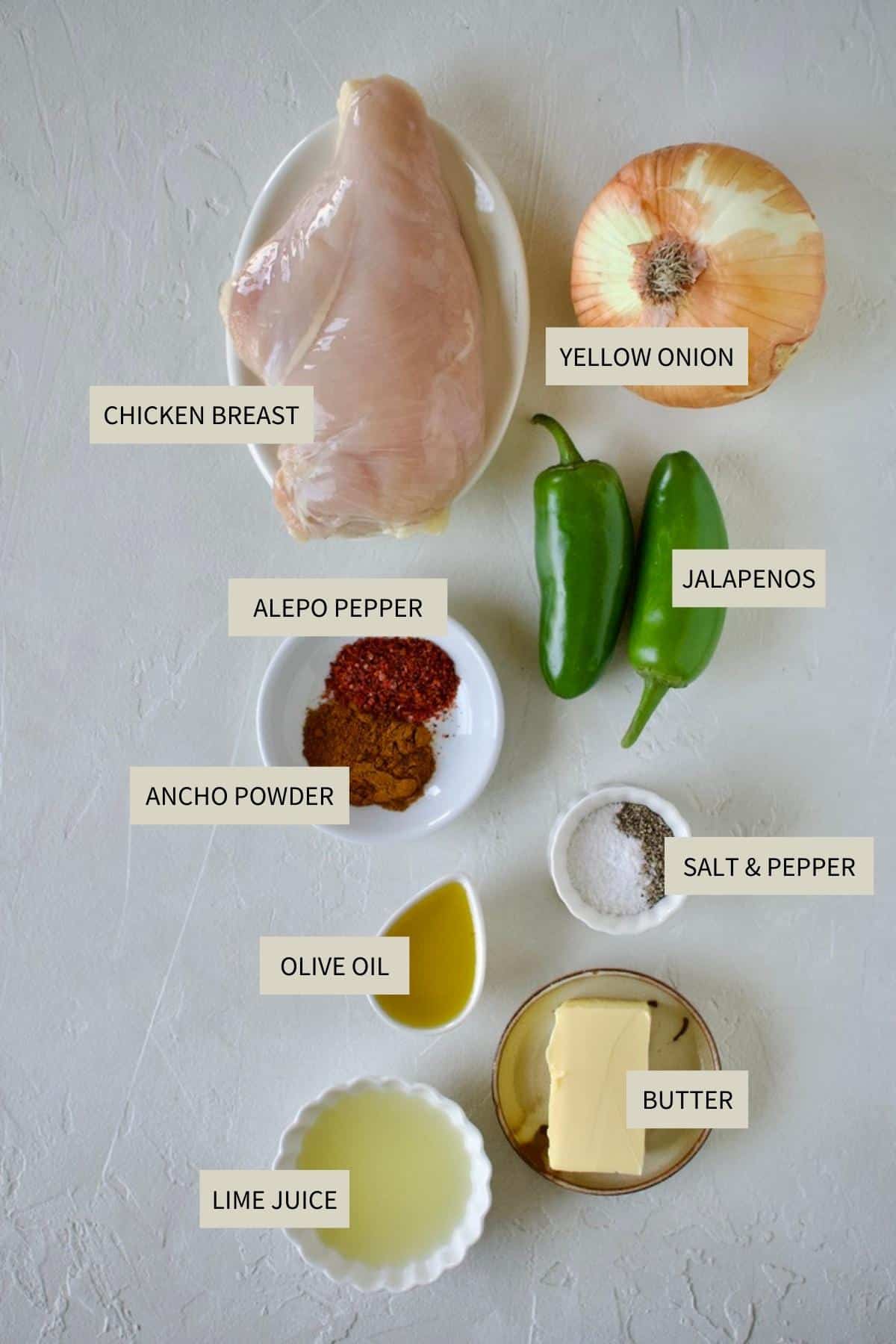 Ingredients needed to make Easy Chicken Fajitas.