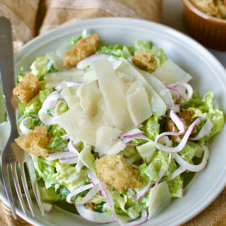 Classic Caesar Salad in a bowl ready to eat.
