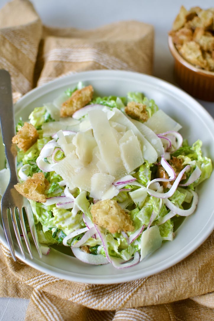 Classic Caesar Salad in a bowl ready to eat.