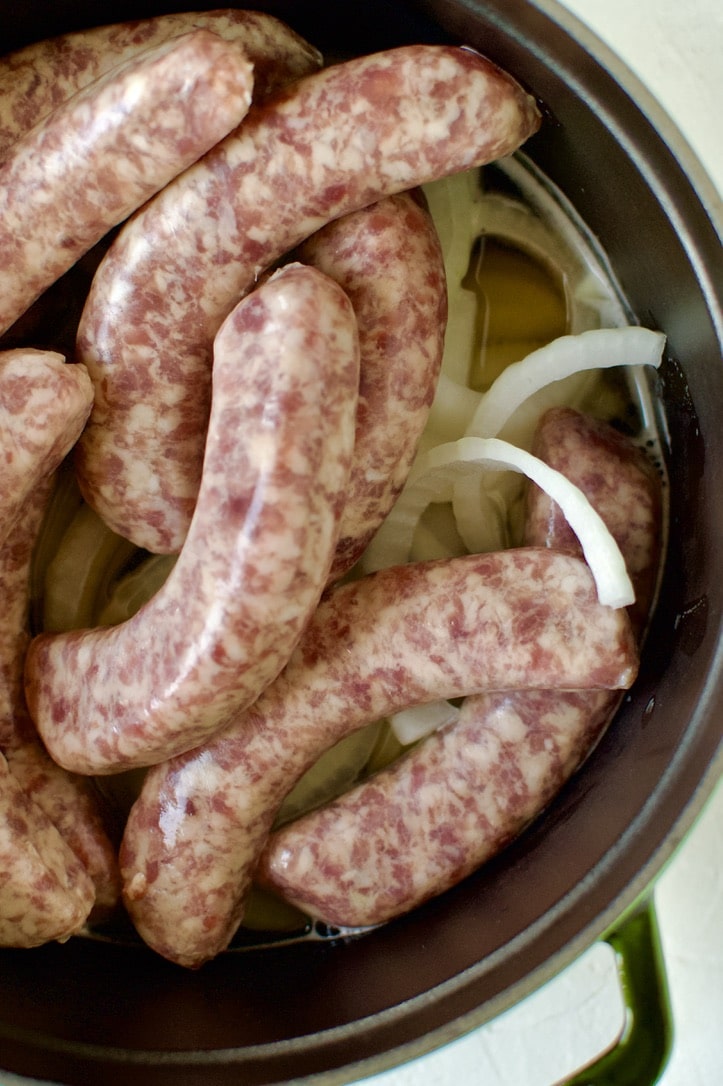 Beer Brats before braising.