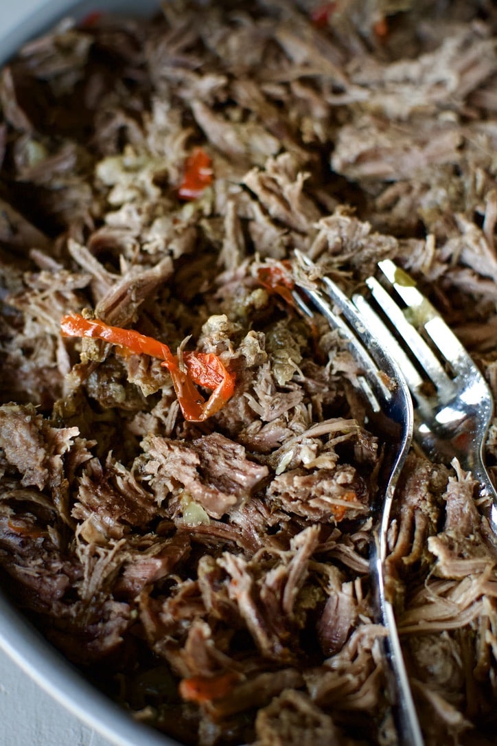 Shredded Italian Beef before adding back to the juices.