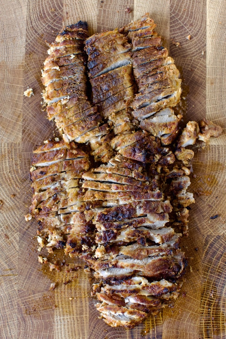 Sliced pork after roasting.