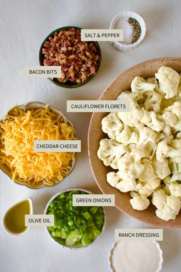 Ingredients needed to make Loaded Baked Cauliflower.