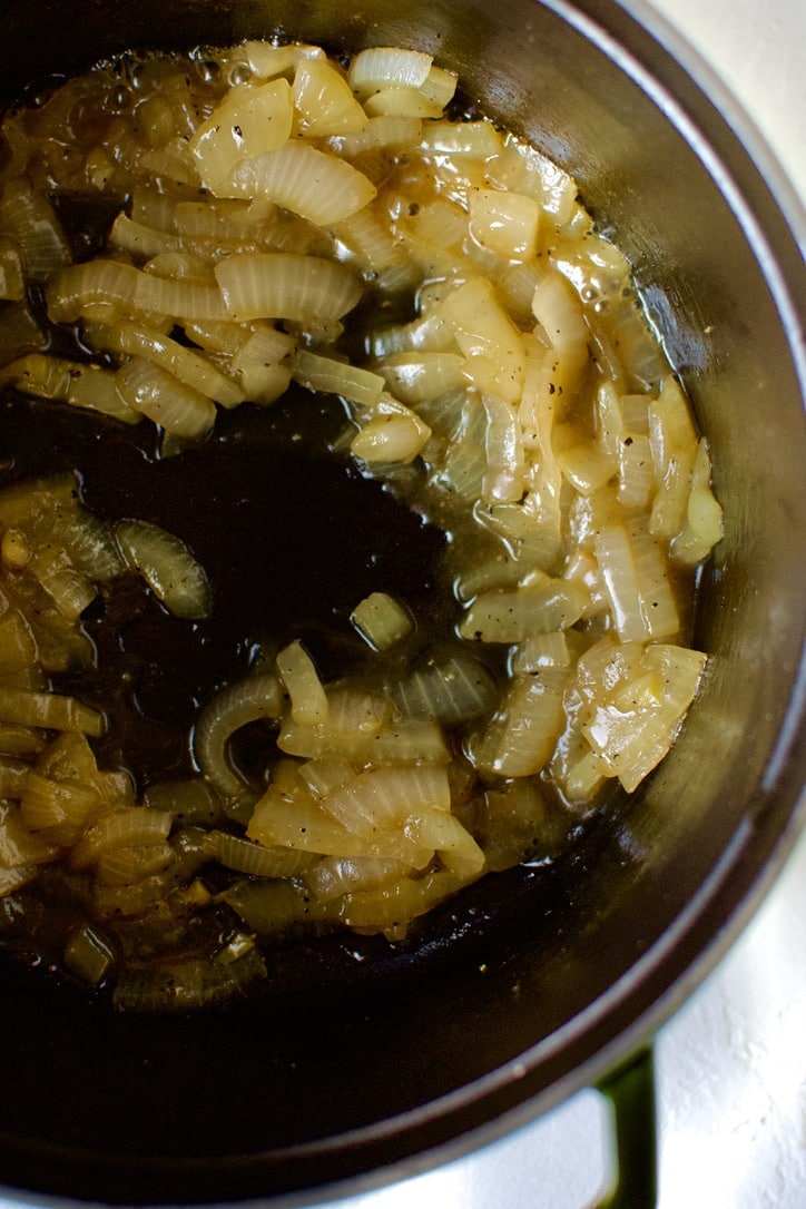 Onions after simmering out the liquid.