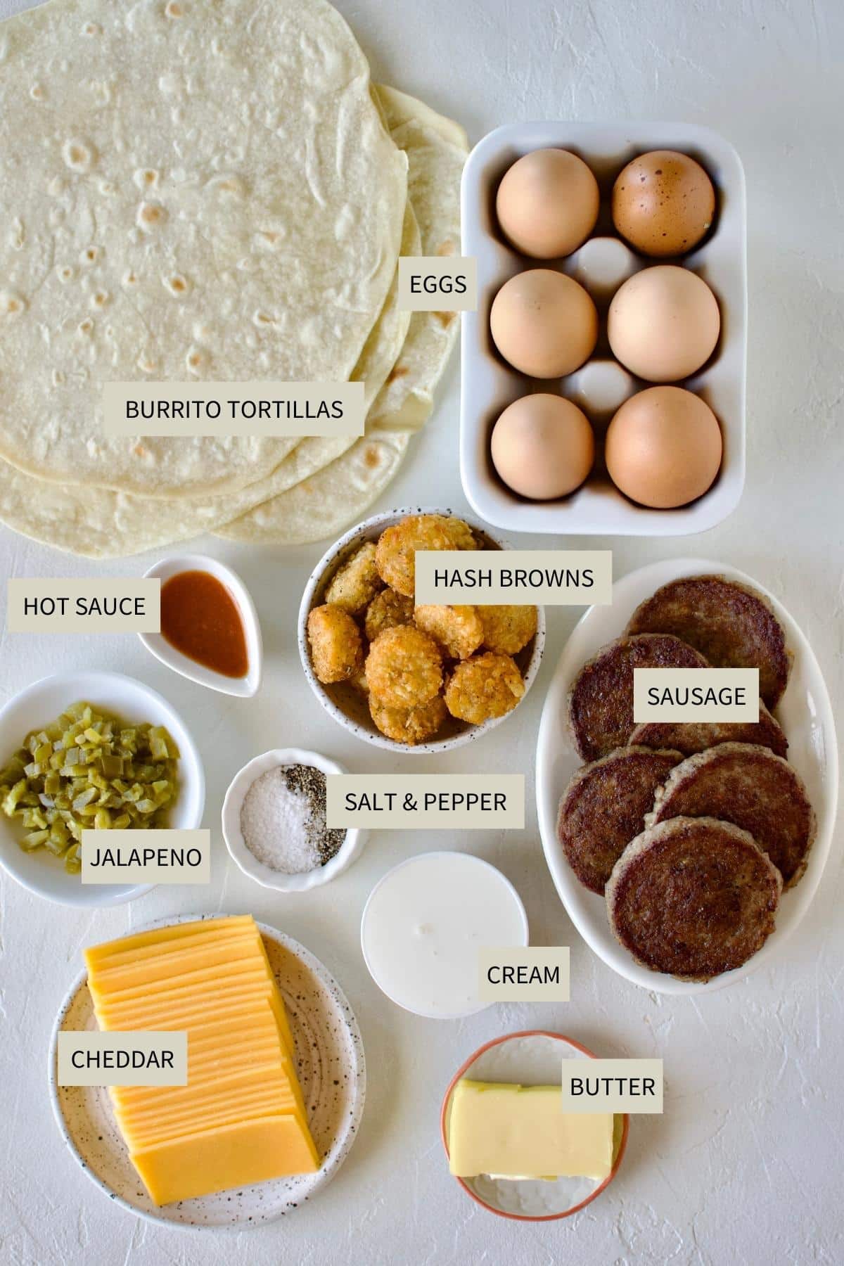Ingredients needed to make Homemade Breakfast Burrito.