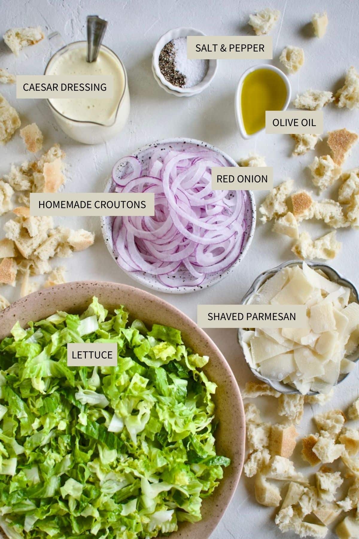 Ingredients needed to make Classic Caesar Salad.