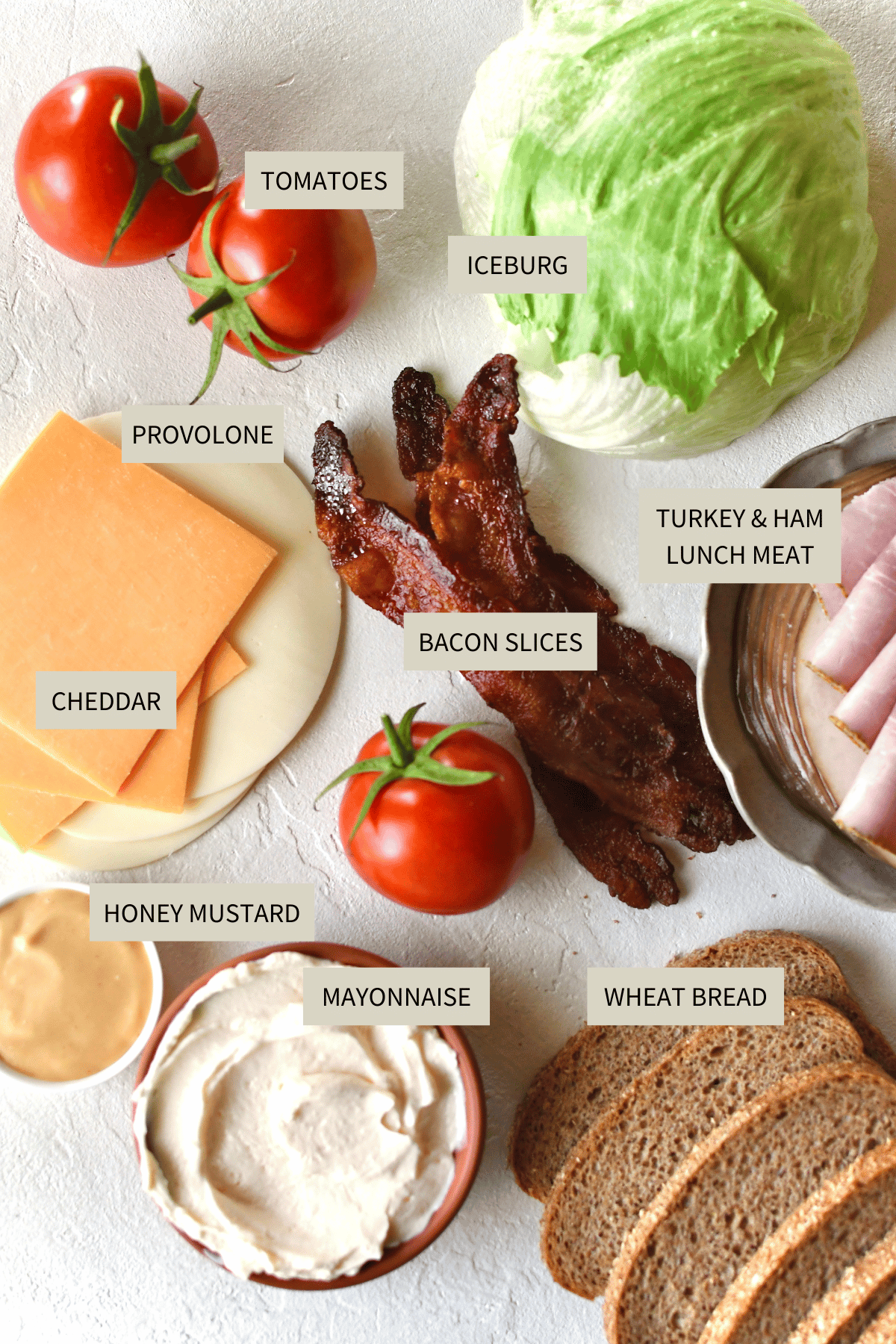 Ingredients needed to make Club Sandwich Recipe.