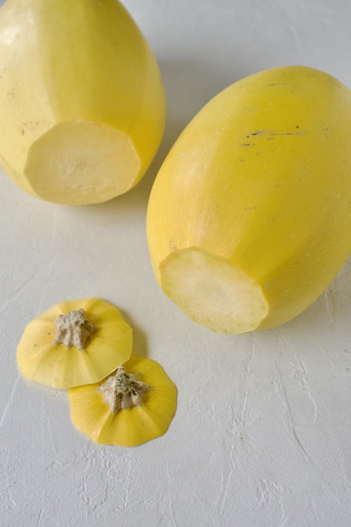 Spaghetti Squash, stem removed.