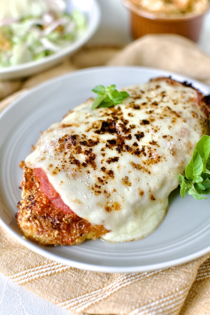 Easy Chicken Parmesan on a plate ready to eat.