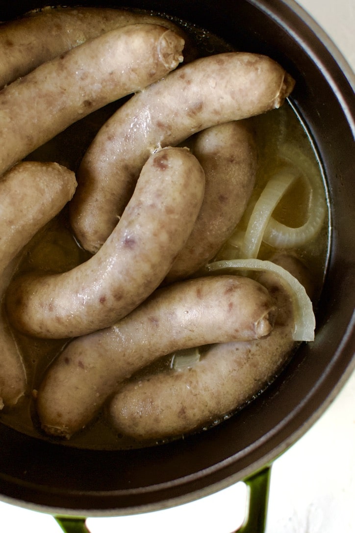 Beer Brats after braising.