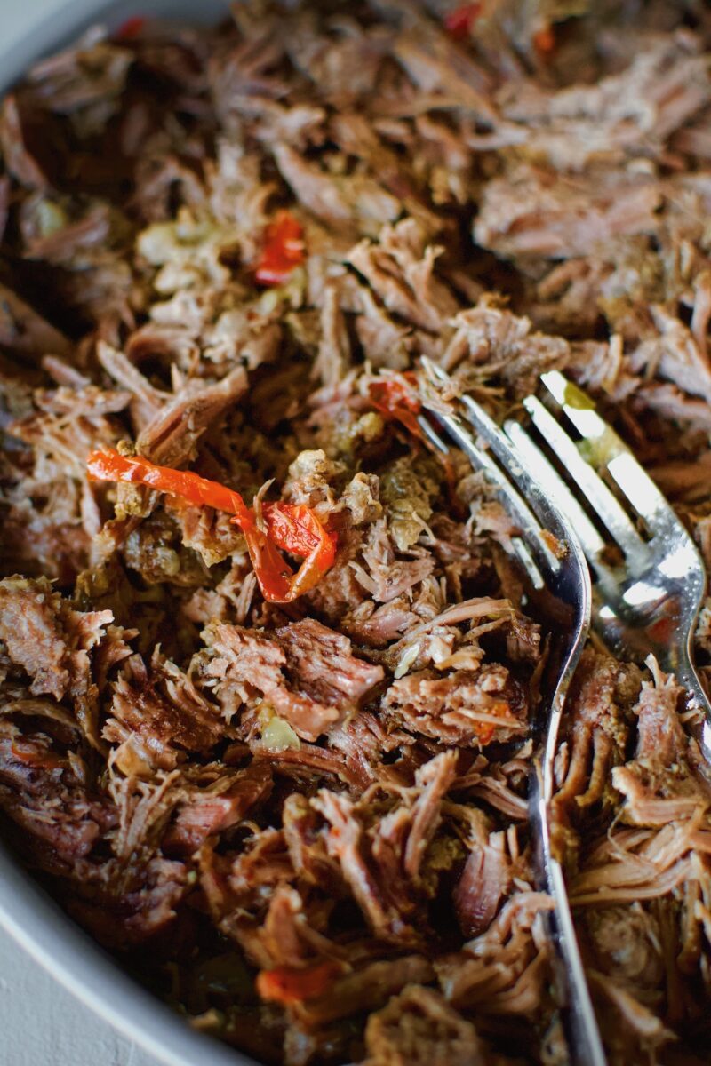 Shredded Italian Beef before adding back to the juices.
