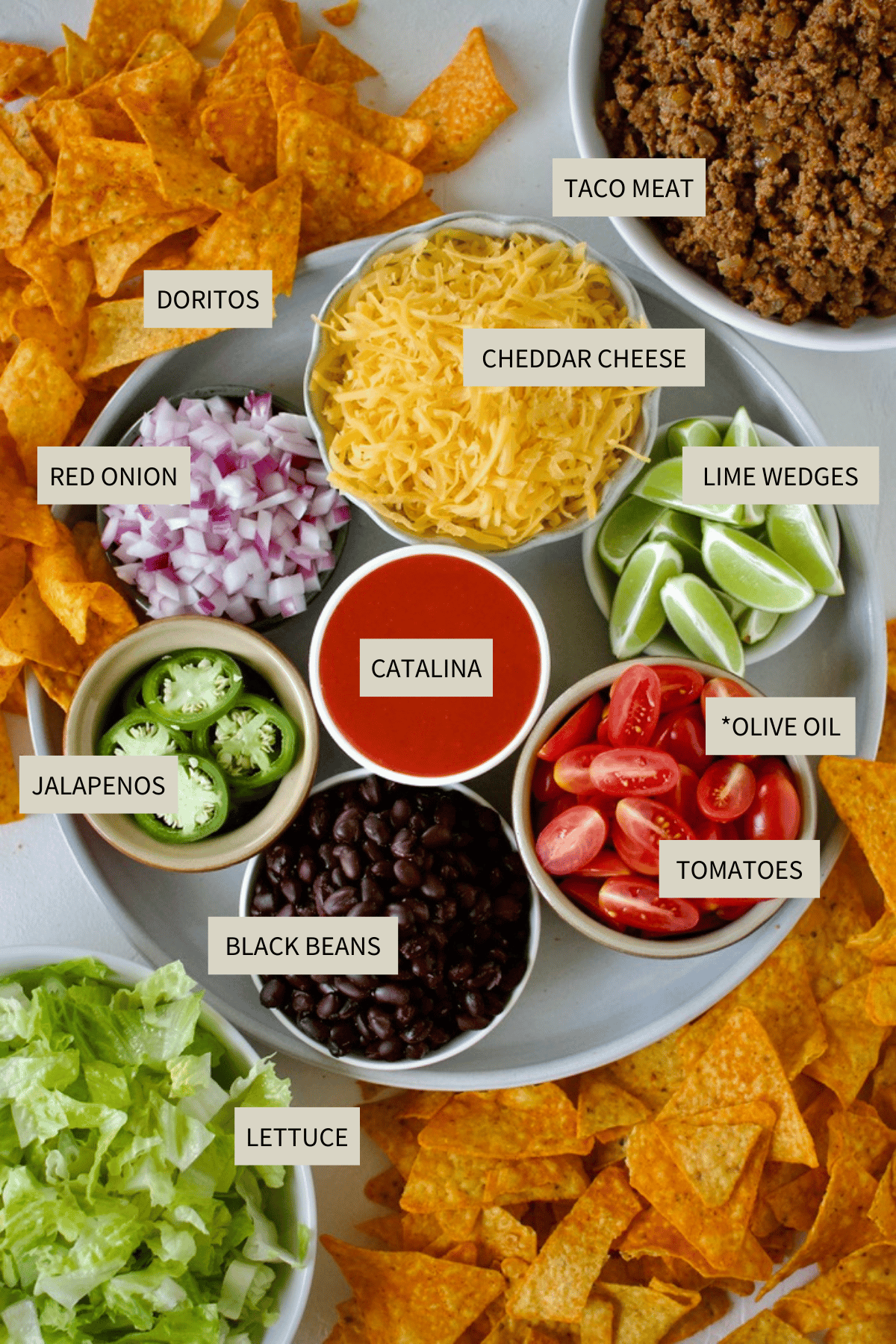 Ingredients needed to make Taco Salad Recipe with Doritos.