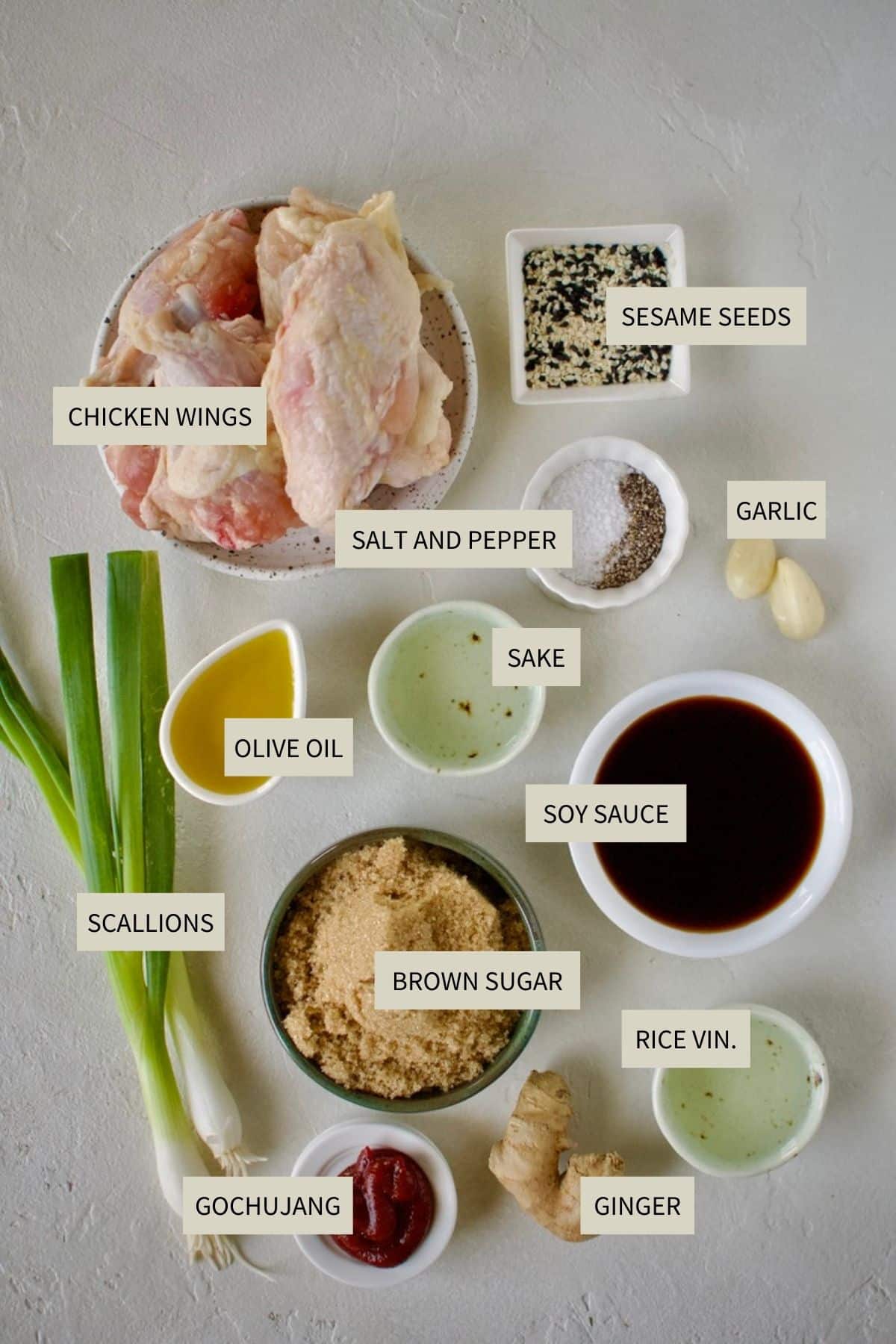 Ingredients needed to make Teriyaki Chicken Wings.