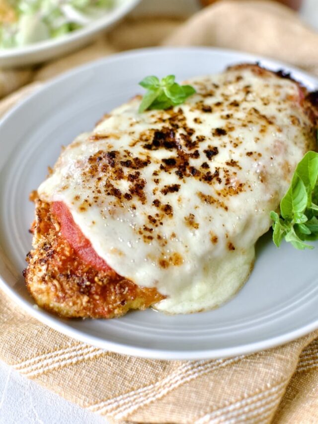 Easy Chicken Parmesan on a plate ready to eat.