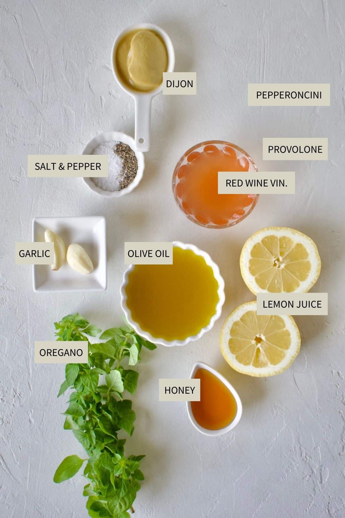 Ingredients needed to make Italian Chopped Salad dressing.